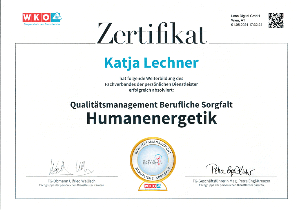 WKO Zertifikat Berufliche Sorgfalt Katja Lechner